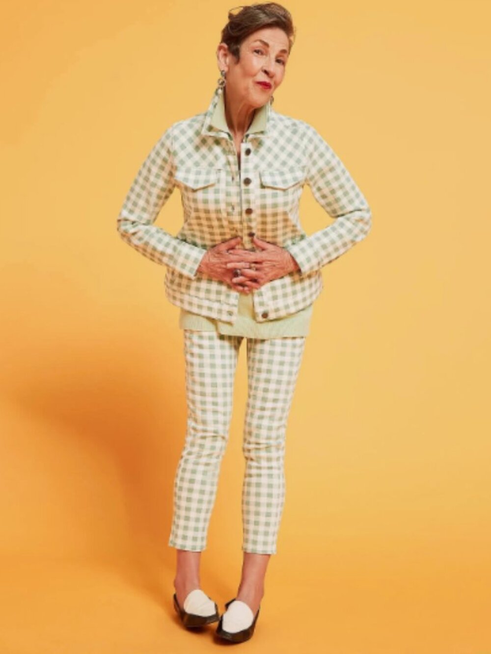 Isaac Mizrahi True Denim Gingham Pull On Jean-Soft Spruce-Petite 14 A486602 NEW